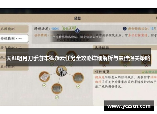 天涯明月刀手游牢狱疑云任务全攻略详细解析与最佳通关策略